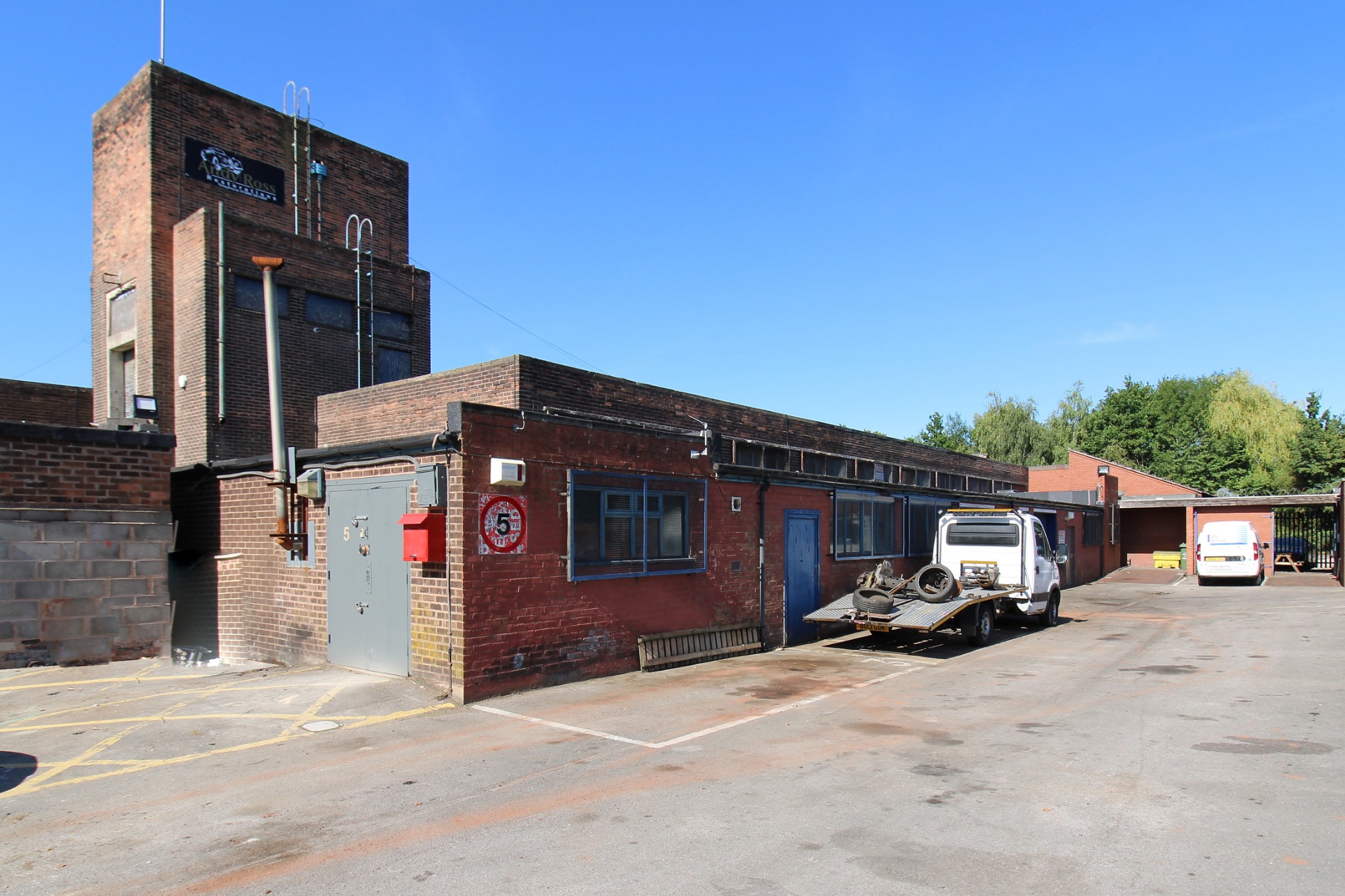 The brick tower and business premises at Shireoaks